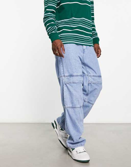 Bershka baggy cargo jeans in light blue ASOS