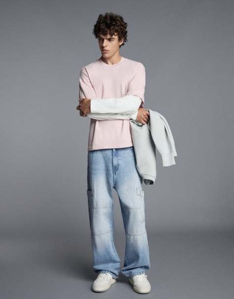 Bershka Baggy cargo jeans in light bue - view 1