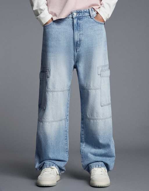 Bershka Baggy cargo jeans in light bue, 2 of 6