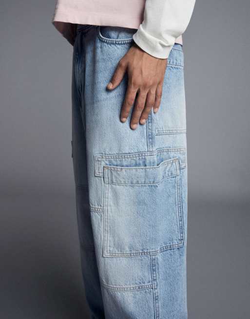 Bershka Baggy cargo jeans in light bue, 4 of 6