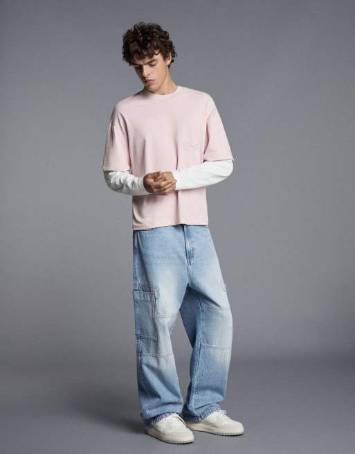 Bershka Baggy cargo jeans in light bue, 5 of 6