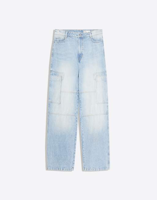 Bershka Baggy cargo jeans in light bue, 6 of 6