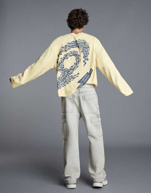 Bershka Baggy cargo jeans in light grey, 3 of 5