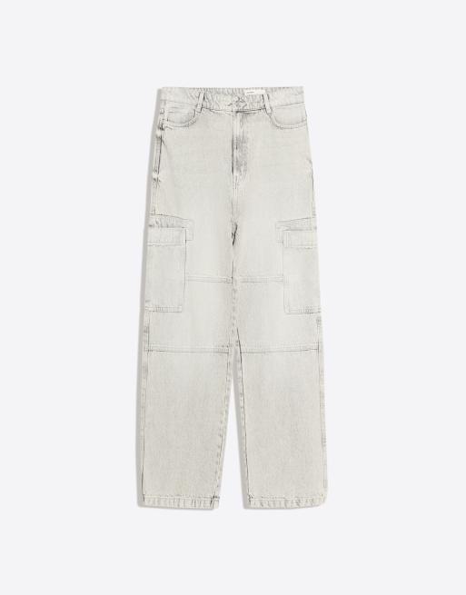 Bershka Baggy cargo jeans in light grey, 5 of 5