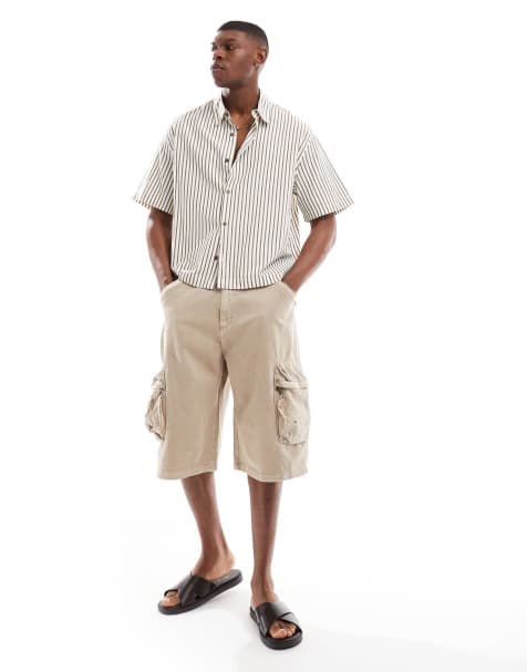 Bershka baggy cargo shorts in ecru - view 1