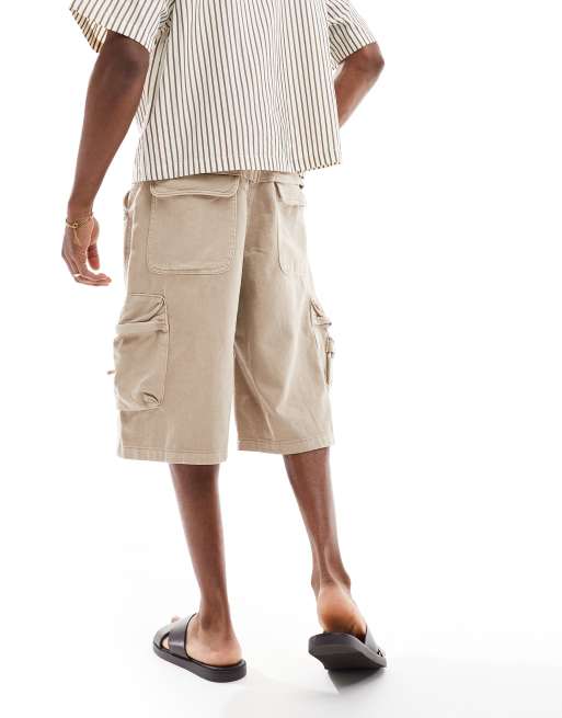 Bershka baggy cargo shorts in ecru