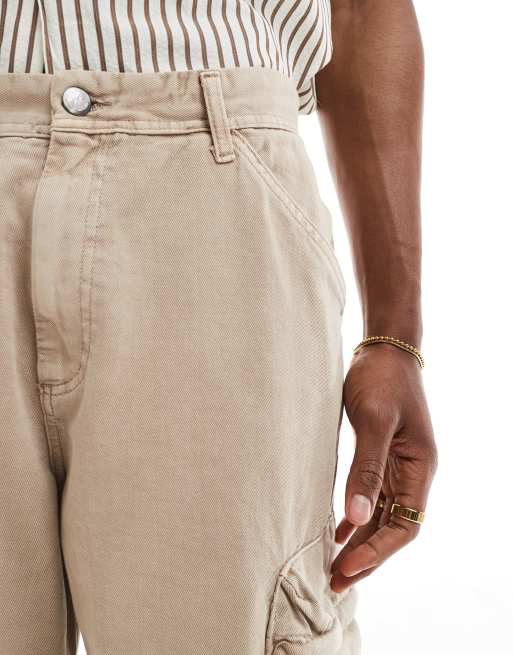 Bershka baggy cargo shorts in ecru