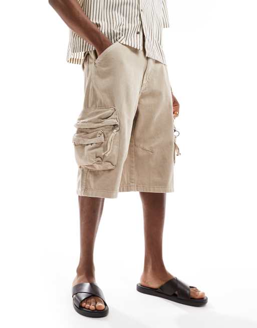 Bershka baggy cargo shorts in ecru