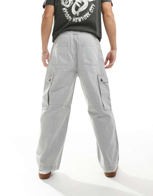 Bershka baggy cargos in washed grey ASOS