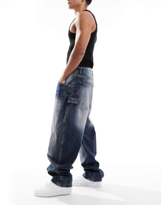 Bershka baggy carpenter fit jeans in mid blue ASOS