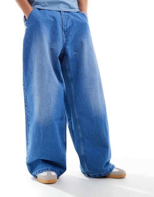 Bershka baggy carpenter jeans in mid blue | ASOS