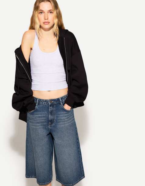 Bershka - Baggy denim bermuda jort in blauw - view 1