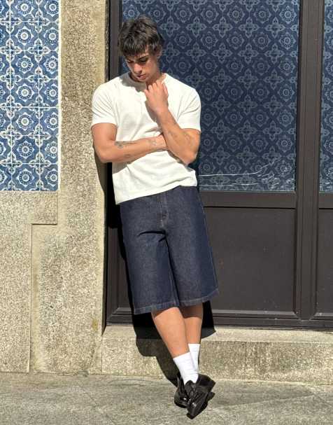 Bershka - Baggy denim bermuda short in blauw - view 1