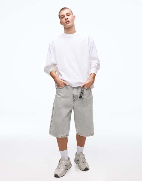 Bershka - Baggy denim bermuda short in lichtgrijs - view 1