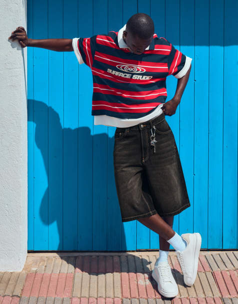 Bershka Baggy denim bermuda shorts in black