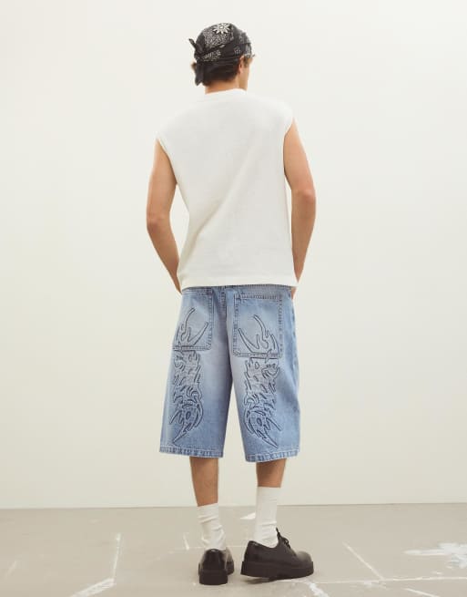 Bershka - Baggy denim bermuda shorts in lichtblauw, 2 van 4