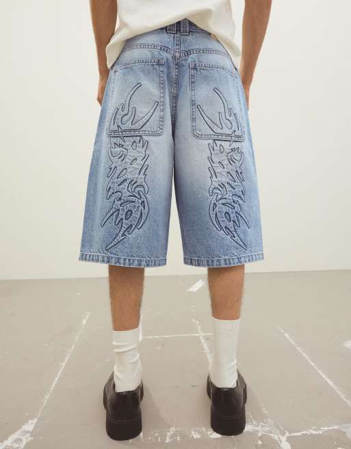 Bershka - Baggy denim bermuda shorts in lichtblauw, 4 van 4