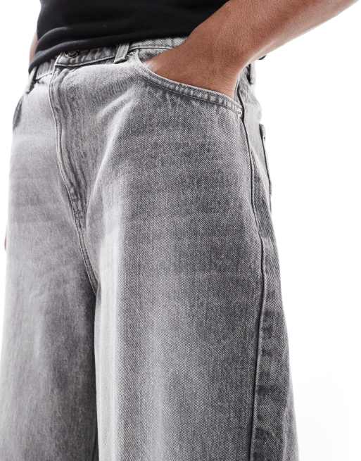 Bershka baggy denim bermuda shorts in light grey