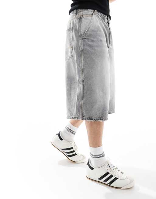 Bershka baggy denim jort in washed gray | ASOS