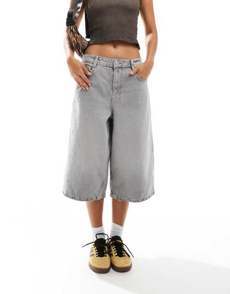 Bershka baggy denim jorts in washed grey - view 1