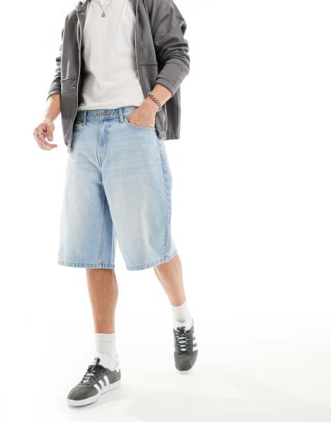 Bershka baggy denim short in washed blue - view 1