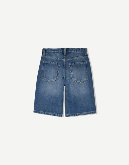 Bershka baggy denim shorts in denim blue | ASOS