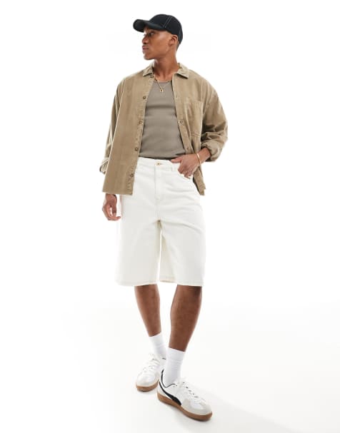 Bershka baggy denim shorts in ecru - view 1