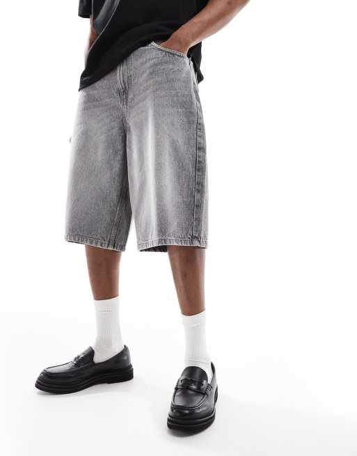 Bershka baggy denim shorts in gray