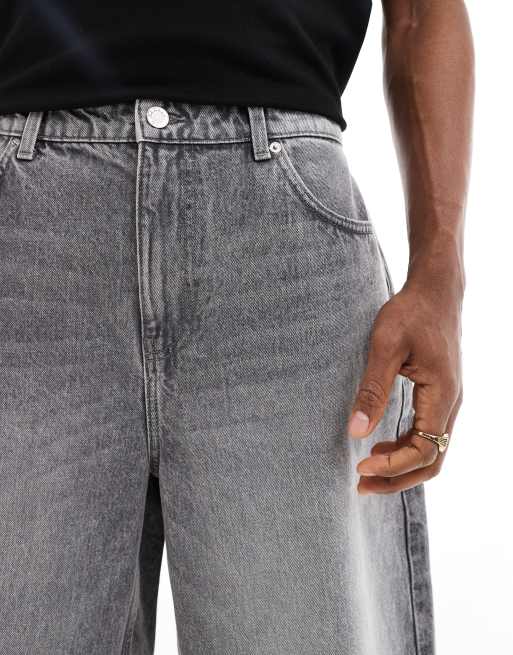Bershka baggy denim shorts in gray