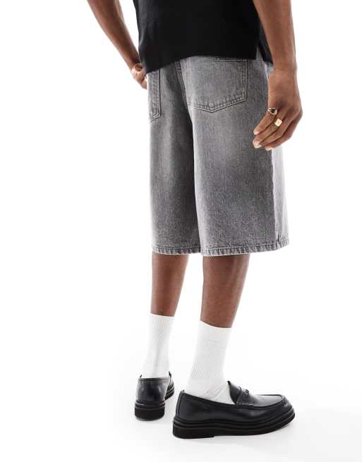 Bershka baggy denim shorts in gray