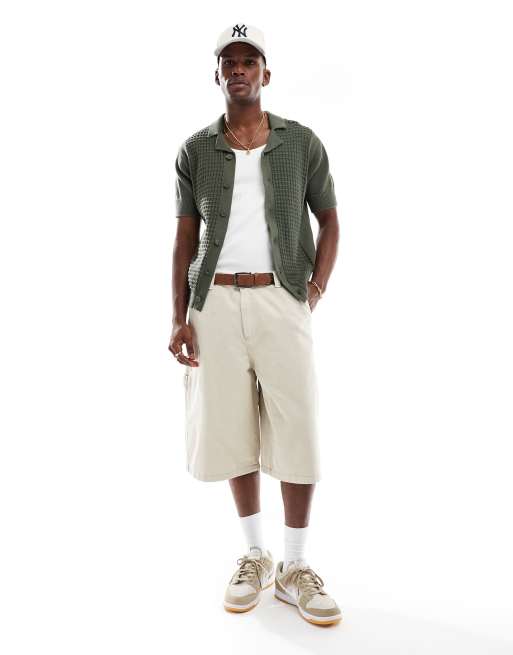 Bershka - Baggy denim werkershort in ecru