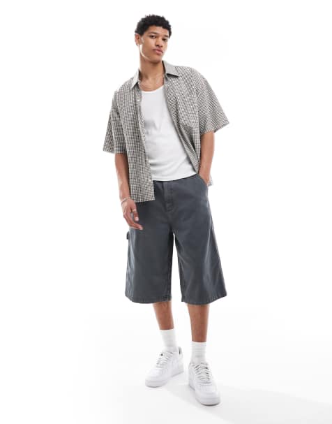 Bershka baggy denim worker short in charcoal grey  - view 1