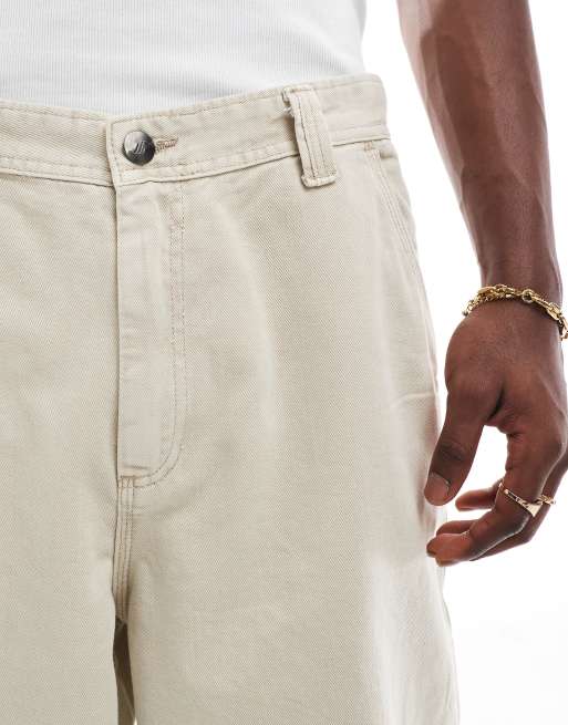 Bershka baggy denim worker short in ecru, 2 of 5