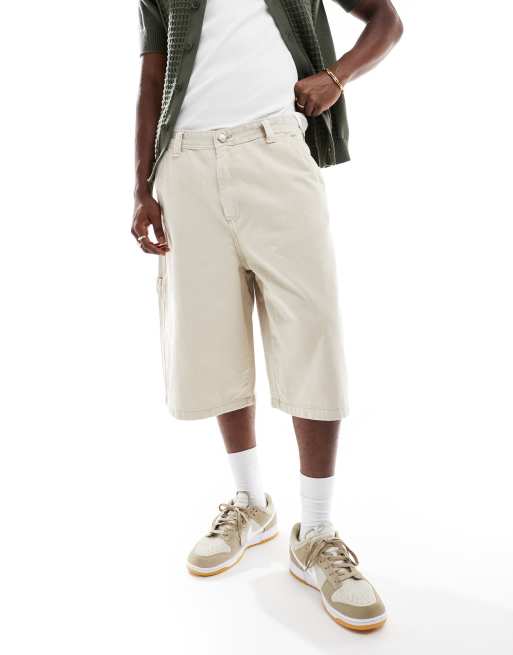 Bershka baggy denim worker shorts in ecru