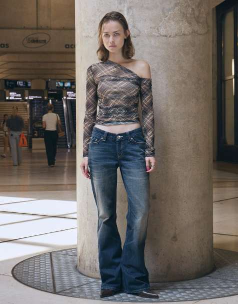 Bershka - Baggy flared jeans in middenblauw - view 1