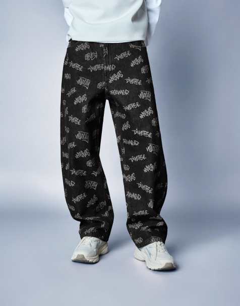 Bershka Baggy jacquard jeans in black - view 1