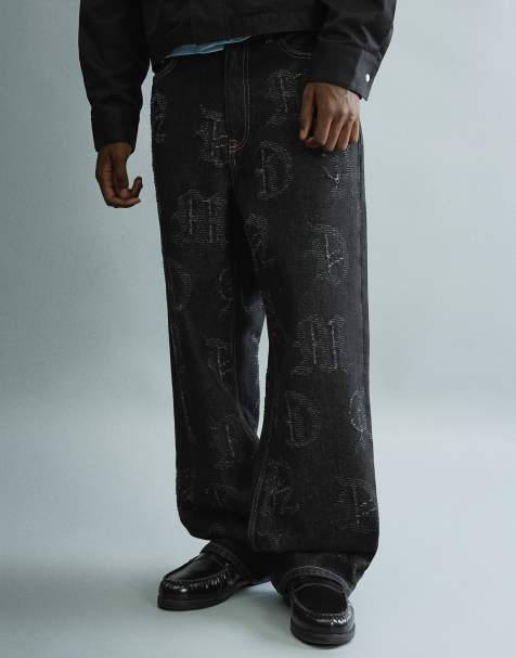 Bershka Baggy jacquard jeans in black - view 1