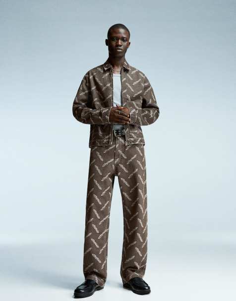 Bershka Baggy jacquard jeans in brown - view 1