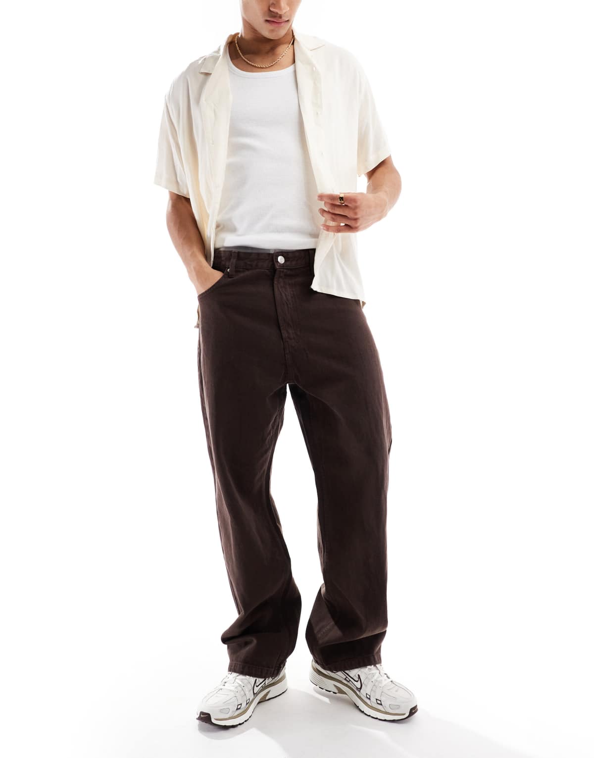 Bershka baggy jean in chocolate brown
