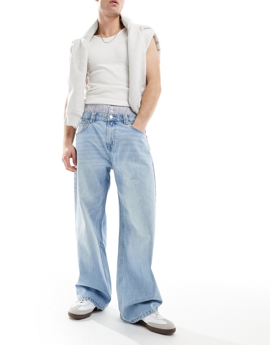 Bershka baggy jean with boxer waistband in blue