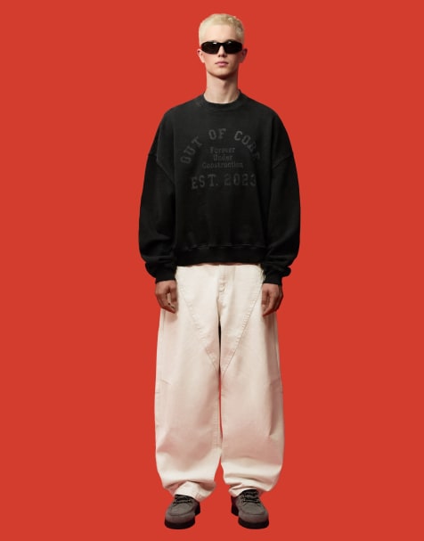 Bershka baggy-jeans i ecru - view 1