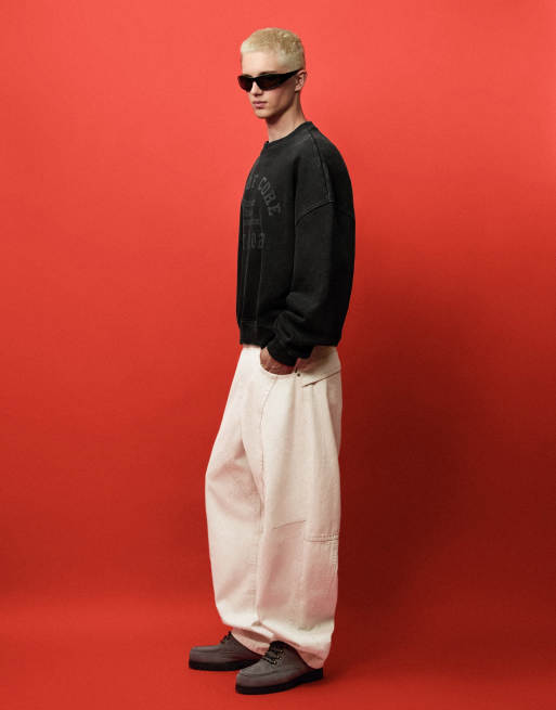 Bershka baggy-jeans i ecru, 3 af 7