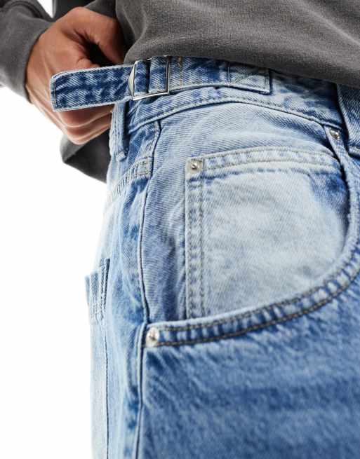 Bershka – Baggy jeans i snickarstil med mellanblå tvätt, 4 av 5