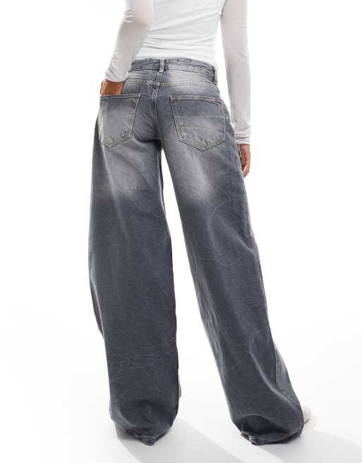 Bershka – Baggy-Jeans in grauer Dirty-Waschung mit weitem Bein, 2 von 5