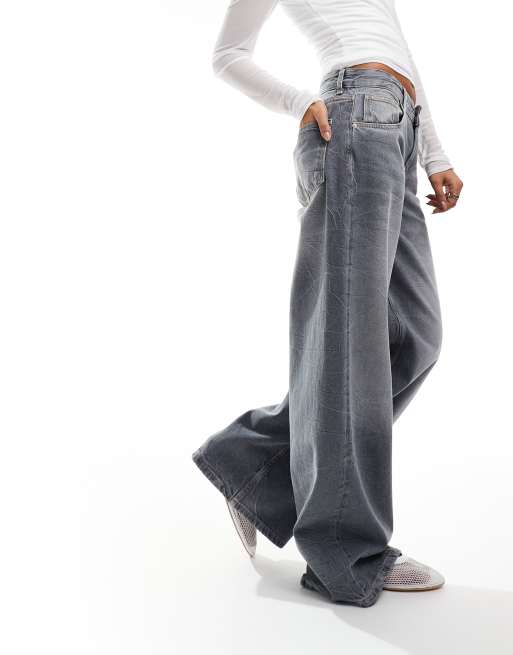 Bershka – Baggy-Jeans in grauer Dirty-Waschung mit weitem Bein, 4 von 5