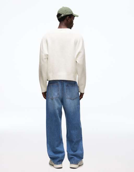 Bershka Baggy jeans in mid blue, 3 of 4