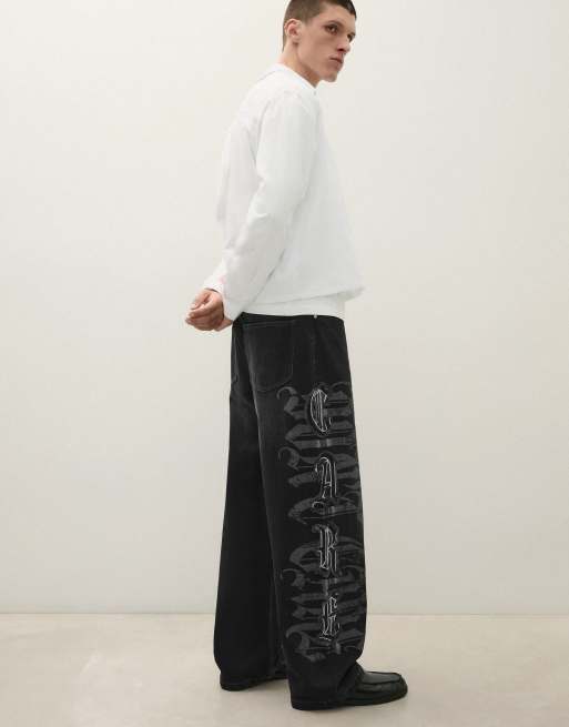 Bershka baggy jeans med stjärnlappar i svart, 4 av 6