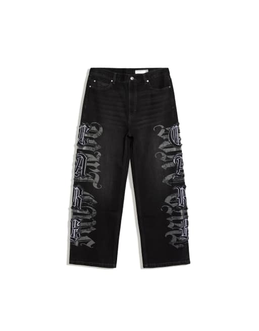 Bershka baggy jeans med stjärnlappar i svart, 5 av 6