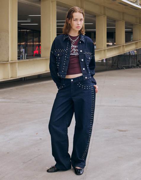 Bershka - Baggy jeans met ballonpijpen en studs in marineblauw - view 1