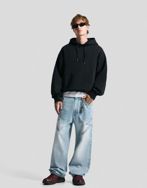 Bershka - Baggy jeans met borduursel in middenblauw - view 1